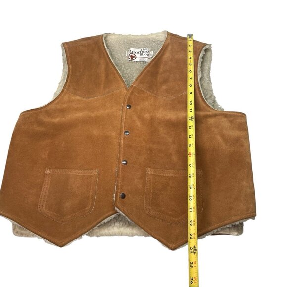 VTG Sears The Leather Shop Sherpa Lined Snap Vest 70s Western Cowboy Size XL - Picture 11 of 11